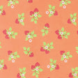 a repeating pattern of pink and green flowers and leaves on an orange background.