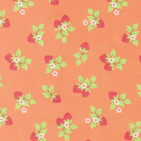 a repeating pattern of pink and green flowers and leaves on an orange background.