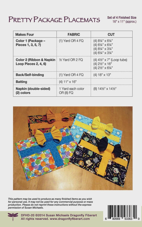 Pretty Package Placemats by Dragonfly Fiberart DFHD-20 Printed Pattern ONLY