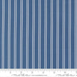 a close-up view of a fabric with vertical white stripes. The fabric appears to be a solid blue color, with the white stripes contrasting against the blue background. The image does not contain any text or additional objects, and the focus is solely on the fabric and its striped pattern.