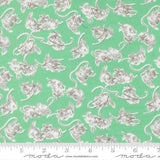 a repeating pattern of gray cats on a green background.