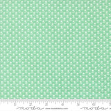 The image is a repeating pattern of small white flowers or leaves on a light green background.