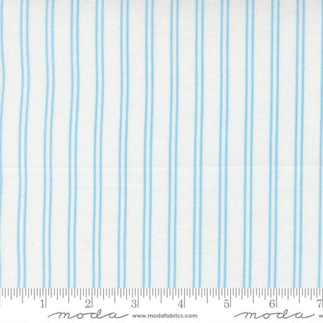 The image is a fabric with blue vertical stripes.