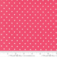 a close-up view of a fabric with a repeating pattern of small white squares against a bright pink background.