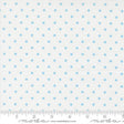 a fabric with a blue dot pattern, and it is being measured for size.