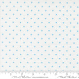 a fabric with a blue dot pattern, and it is being measured for size.