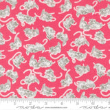 a repeating pattern of gray cats on a bright pink background.