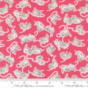 a repeating pattern of gray cats on a bright pink background.