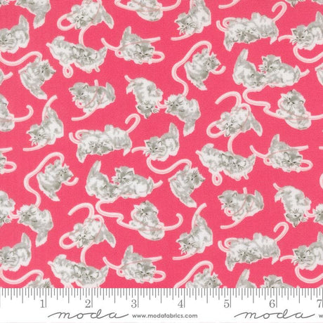 a repeating pattern of gray cats on a bright pink background.