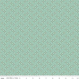 a repeating pattern of small green and white flowers on a light green background.