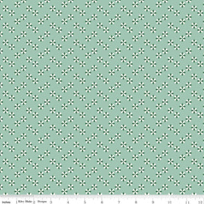 a repeating pattern of small green and white flowers on a light green background.