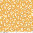 a repeating pattern of white flowers and leaves against a yellow background.