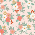 a repeating pattern of pink and white flowers with green leaves, creating a visually appealing and harmonious design.