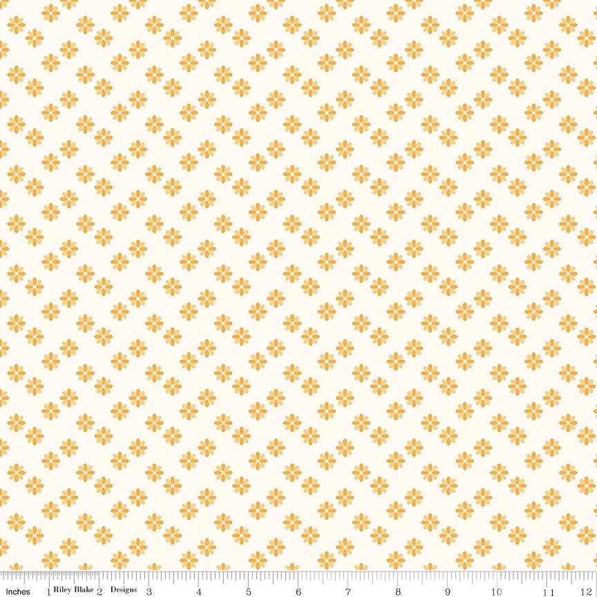 a repeating pattern of small orange flowers on a white background.