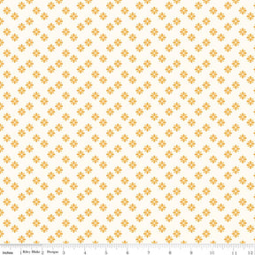 a repeating pattern of small orange flowers on a white background.