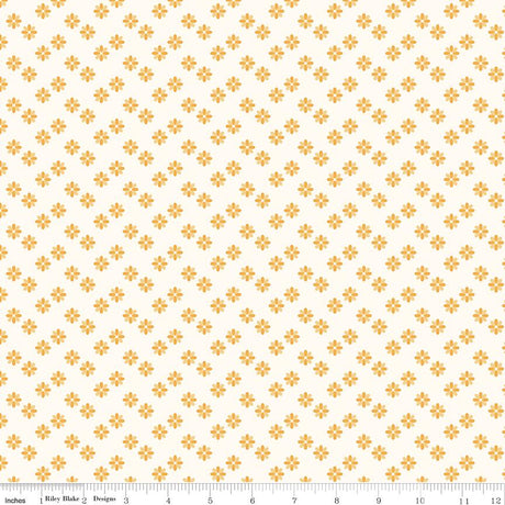 a repeating pattern of small orange flowers on a white background.