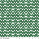 a repeating pattern of white butterflies against a green background.
