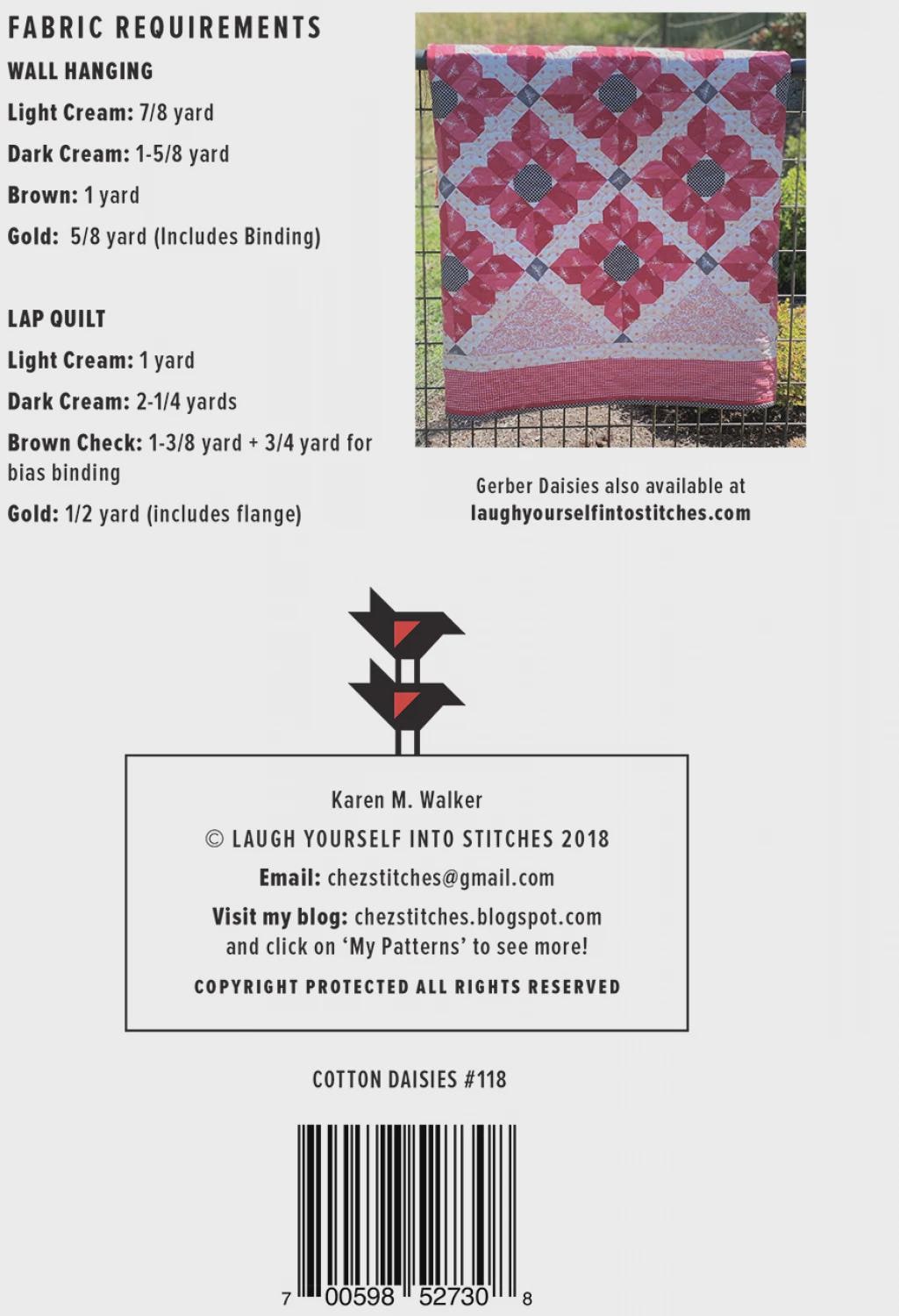 Cotton Daisies Quilt Pattern LYS118 by Laugh Yourself Into Stitches by Karen Walker 3 sizes