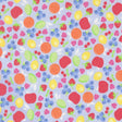 a vibrant and colorful pattern of various fruits, including strawberries, blueberries, oranges, and apples, all depicted in a playful and whimsical manner.