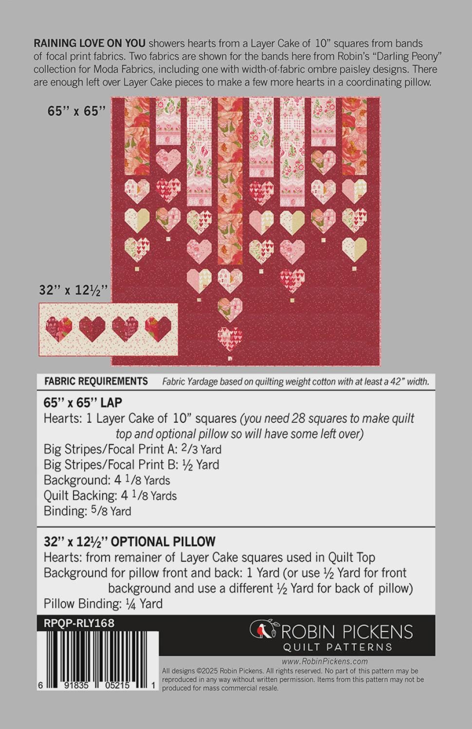 Raining Love on You Quilt Printed Pattern by Robin Pickens RPQP-RLY168