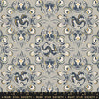 a repeating pattern of stylized dragon designs in shades of blue and gold against a light gray background.