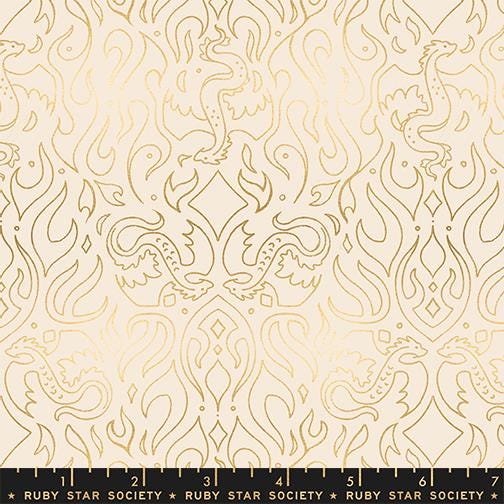 a repeating pattern of golden designs, including stylized flames and intricate shapes, creating a visually striking and ornate design.