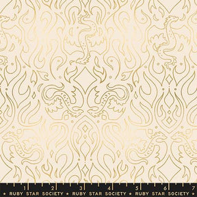 a repeating pattern of golden designs, including stylized flames and intricate shapes, creating a visually striking and ornate design.