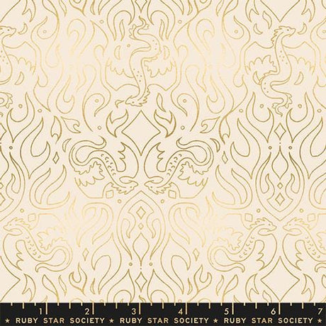 a repeating pattern of golden designs, including stylized flames and intricate shapes, creating a visually striking and ornate design.