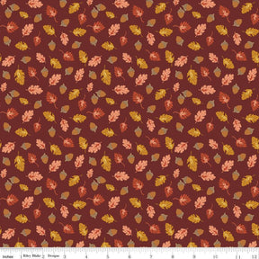 Cozy Autumn Acorns & Oak Leaves Dark Rust