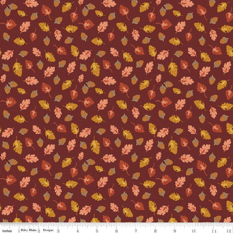 Cozy Autumn Acorns & Oak Leaves Dark Rust