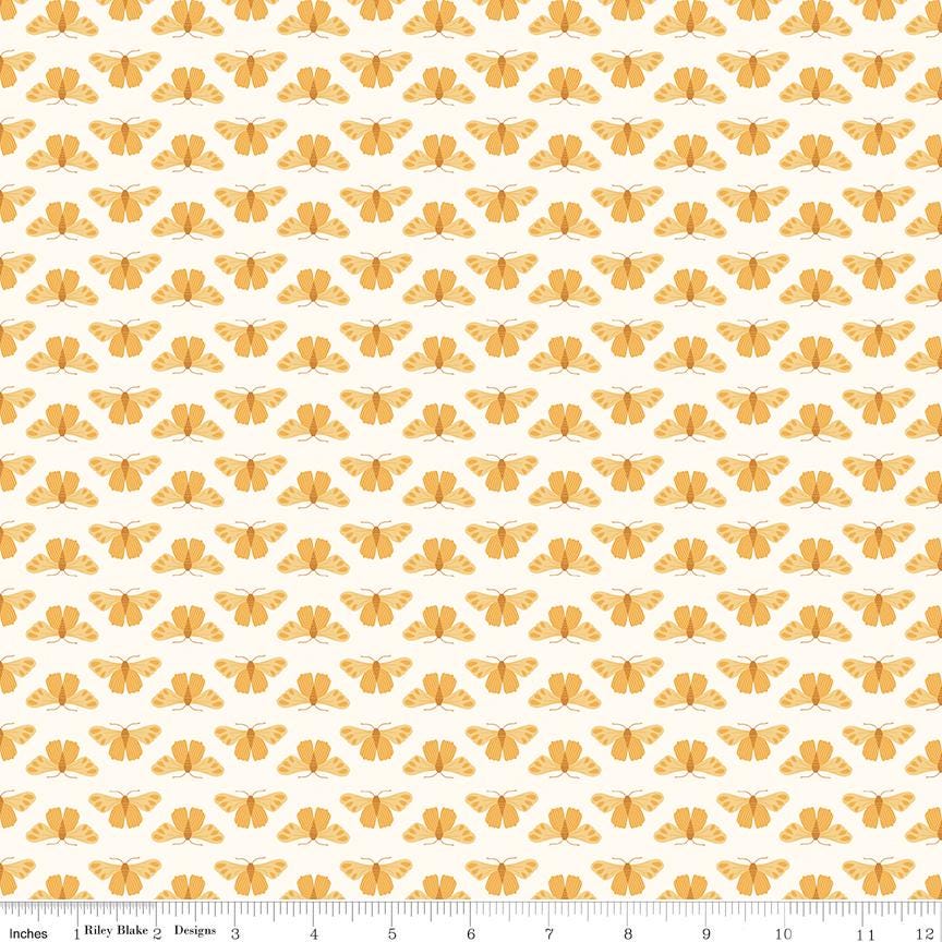a repeating pattern of yellow butterflies on a white background.