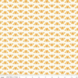 a repeating pattern of yellow butterflies on a white background.