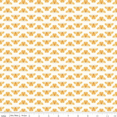 a repeating pattern of yellow butterflies on a white background.