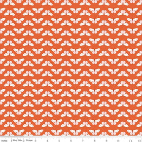 a repeating pattern of white butterflies against an orange background.