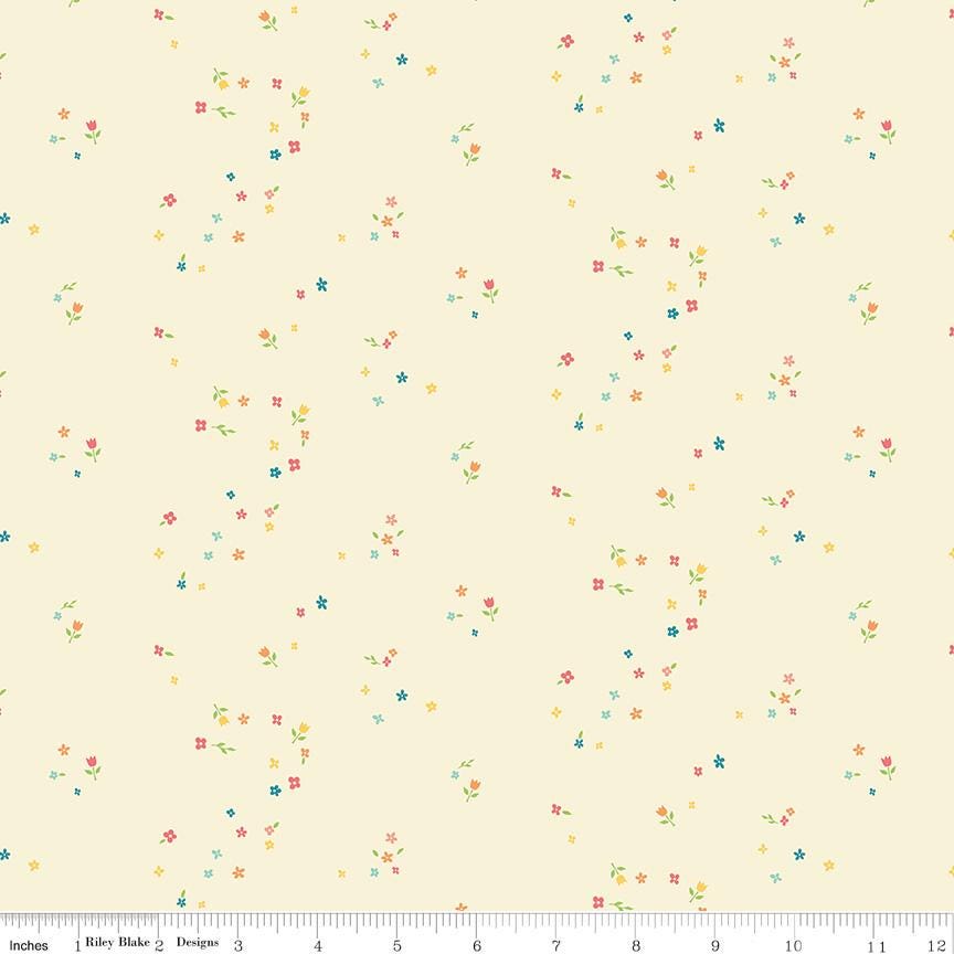 First Blooms Mini Blooms Vanilla C16326-Vanilla Yardage by Heather Peterson for Riley Blake Designs Sold in 1/2 Yard Increments