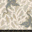 a repeating pattern of two stylized dragons, one on each side, against a background of leaves and branches in shades of gray and gold.