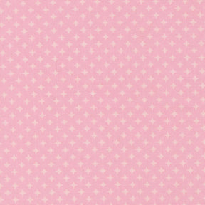 The image is a pink fabric with white polka dots, creating a playful and cheerful pattern.