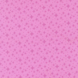 The image is a pink fabric with small white stars scattered across it.