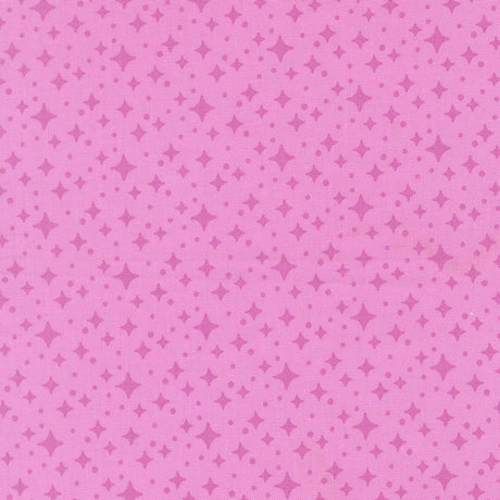 The image is a pink fabric with small white stars scattered across it.