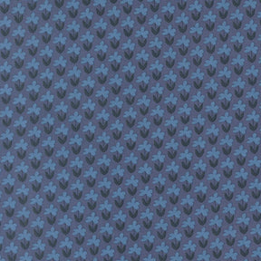 a repeating pattern of blue flowers on a dark background.
