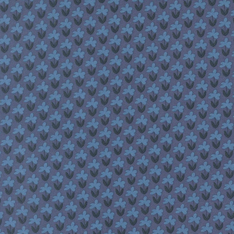 a repeating pattern of blue flowers on a dark background.