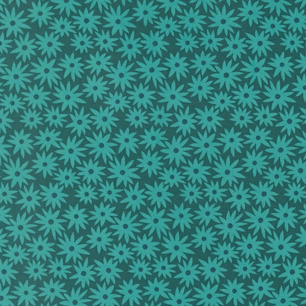 a repeating pattern of green flowers on a dark background.