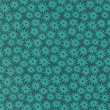 a repeating pattern of green flowers on a dark background.