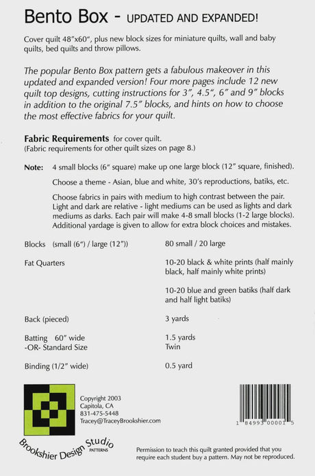 Bento Box-Updated and Expanded Quilt Pattern 07707-N From Brookshier Design Studio By Tracey Brookshier, Paper Pattern Only