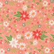 a vibrant and colorful floral pattern with various types of flowers and leaves in shades of pink, white, and green. The pattern is composed of multiple images, creating a visually appealing and dynamic design.