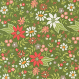The image is a vibrant and colorful floral pattern with various types of flowers and leaves in shades of green, pink, and white. The pattern is composed of multiple individual images, creating a visually appealing and intricate design.