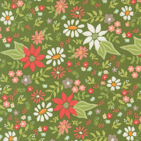 The image is a vibrant and colorful floral pattern with various types of flowers and leaves in shades of green, pink, and white. The pattern is composed of multiple individual images, creating a visually appealing and intricate design.
