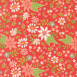 a vibrant floral pattern with various types of flowers and leaves in shades of red, green, and white. The pattern is composed of multiple smaller images of flowers and leaves, creating a visually appealing and intricate design.