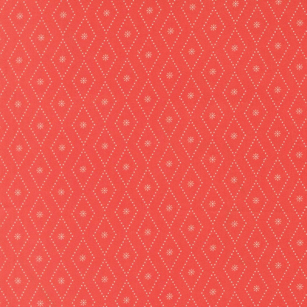 a repeating pattern of red diamonds with white snowflakes on a red background.