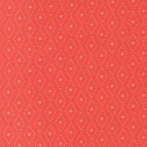 a repeating pattern of red diamonds with white snowflakes on a red background.